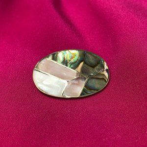 💝Vintage Abalone Alpaca Silver Oval Brooch